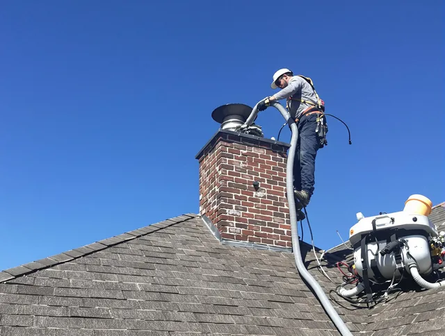 Dedicated Westport Chimney Sweep team member cleaning a chimney in Westport, MA