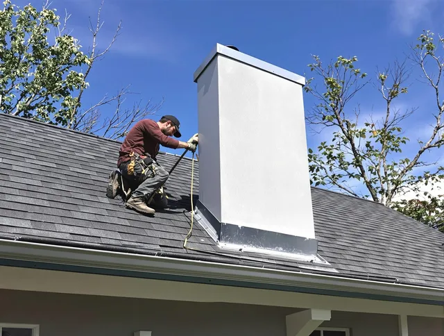 Westport Chimney Sweep team member finishing chimney construction in Westport, MA