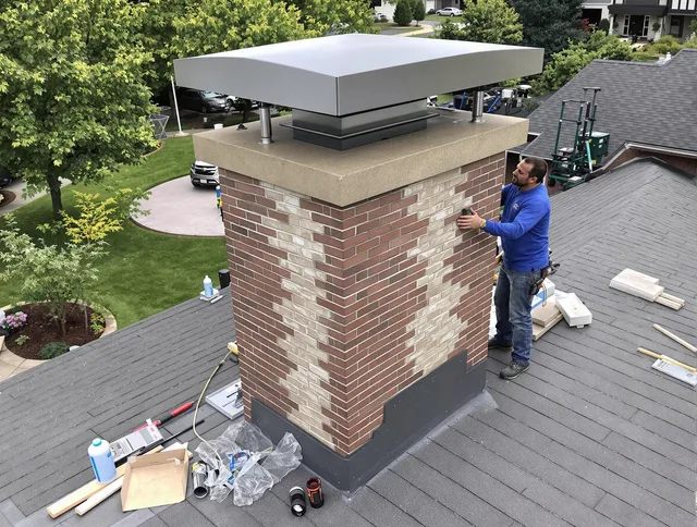 Westport Chimney Sweep team working on a custom chimney remodel in Westport, MA
